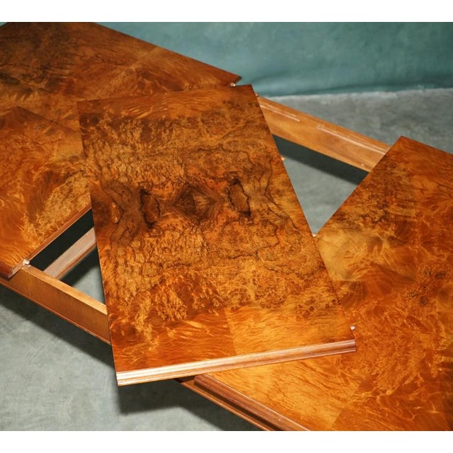Vintage English Burr and Burl Walnut Extending Dining Table and Chairs, 1940s, Set of 7 For Sale - Image 11 of 18
