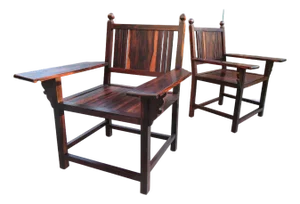 Arts and Crafts Mortise Tenon Paddle Arm Chair Pair ~ Ziricote or Macassar Slat Wood Seating