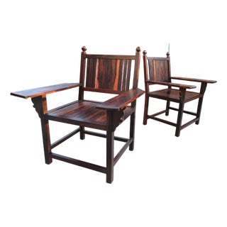 Vintage ~ Mortise Tenon Arts & Crafts Style ~ Exotic Wood Arm Chair Pair ~ Ziricote Macassar ~ Mid Century Rosewood For Sale