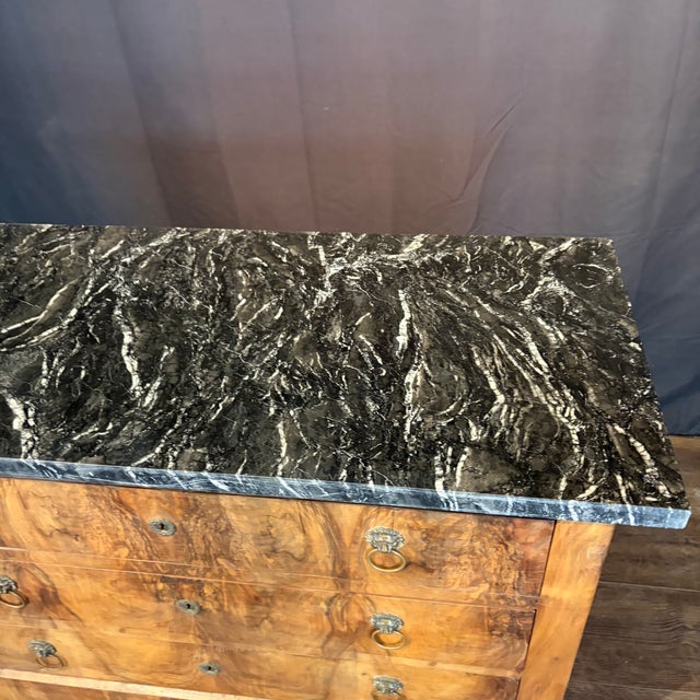 19th Century French Burled Wood Commode With Marble Top For Sale - Image 9 of 14