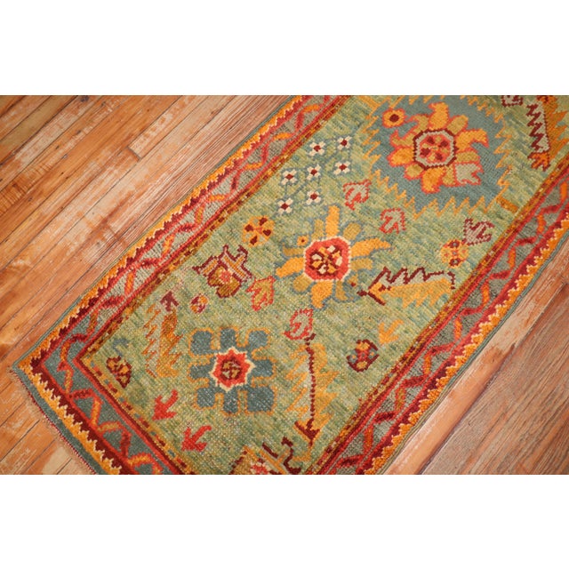 Bright Green Zabihi Collection Bright Green Antique Colorful Oushak Runner - 2'6" x 15'1" For Sale - Image 8 of 8