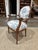 French Pair of Antique Louis XVI Style Fauteuils Carved Walnut Arm Chairs Blue Monkey Palm Toile For Sale - Image 3 of 7