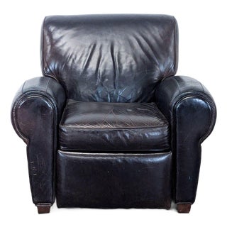 Pottery Barn Manhattan Roll Arm Brown Leather Recliner Lounge Chair For Sale