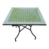 36" Square Handmade Moroccan Green & White Mosaic Table For Sale
