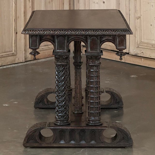 19th Century French Napoleon III Period Gothic Revival Walnut Library Table For Sale - Image 4 of 12