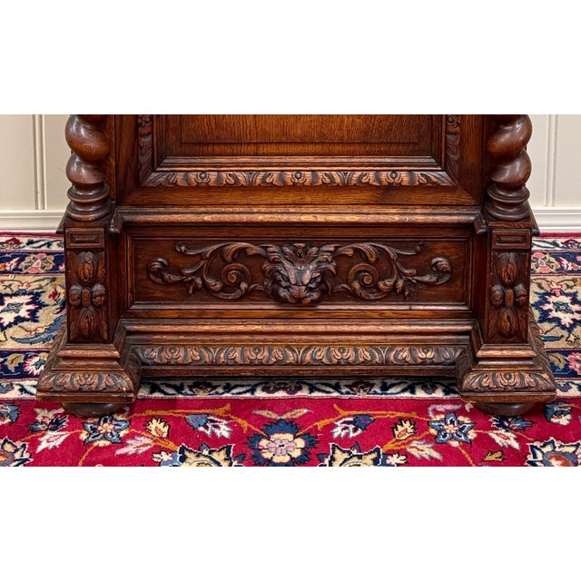 Antique French Renaissance Revival Oak Cabinet Barley Twist Carved Drawers 19thC For Sale - Image 11 of 17