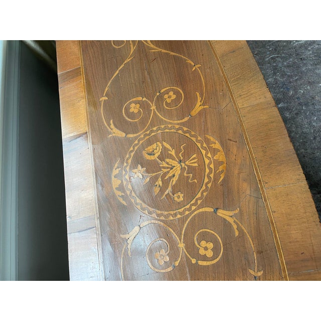 Wood Antique Edwardian Style Inlaid Walnut Bow Front Console Table For Sale - Image 7 of 10