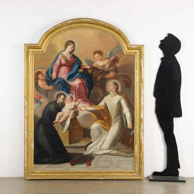 Oil painting on canvas. North Italian school of the eighteenth-XVIII century. The work of a devotional nature, sees the...