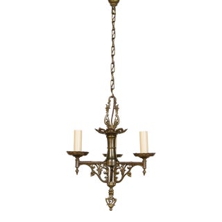 Early 20th Century Three Arm Spanish Revival Brass Chandelier For Sale