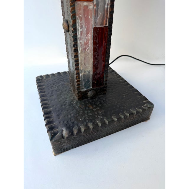 Large Hammered Glass Wrought Iron Lamp by Longobard, Italy, 1970s For Sale - Image 9 of 12