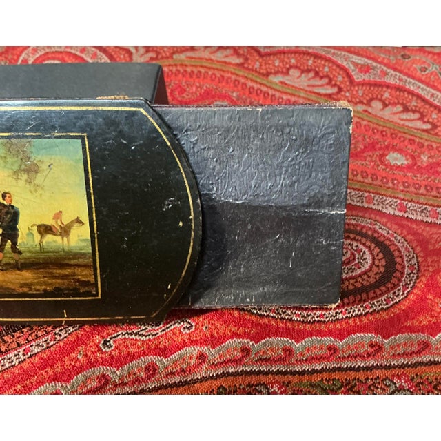English An Early 19th German Stobwasser Type Painted Lacquer Card Case of Racing Theme For Sale - Image 3 of 6