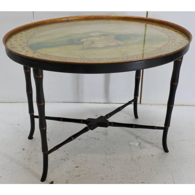 Chippendale 1980s Chippendale Hand-Painted Faux Bamboo Oval Side Table For Sale - Image 3 of 7