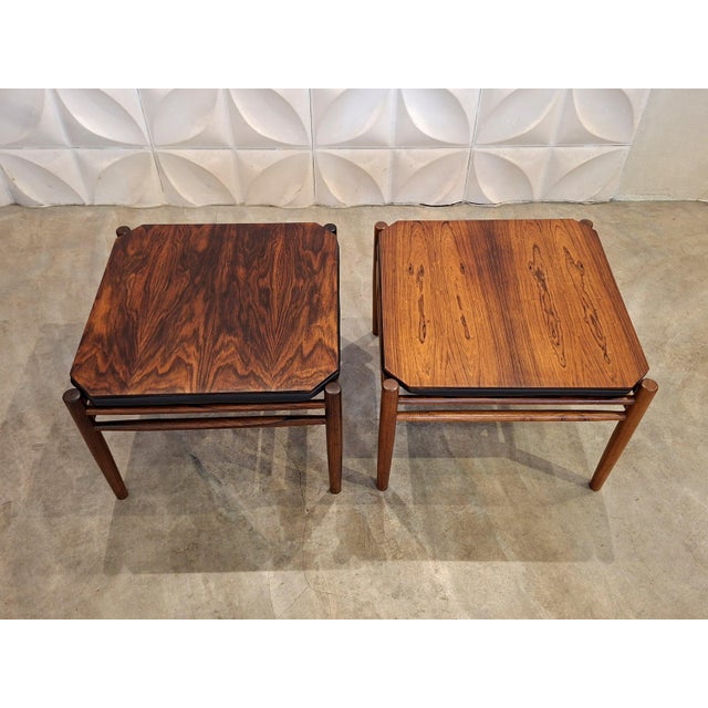 1960s Indian Rosewood and Leather Reversible Stools by Alf Svensson for Bodafors, 1960s, Set of 2 For Sale - Image 5 of 12