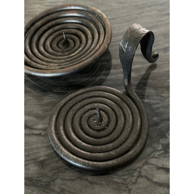 Vintage 20th Century Medieval/Rustic Hand Forged Iron Spiral Candle/ Votive Holder- Pair of 2 For Sale - Image 9 of 11