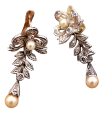 Gold and Silver Earrings with Diamond Chips, Set of 2