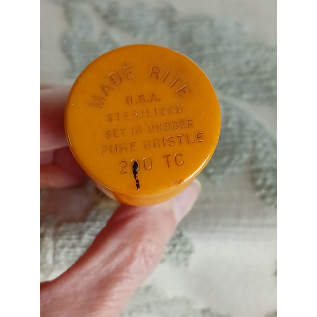 Art Deco Vintage 1920's Shaving Stand of Cast Iron With Cup and Bakelite Brush and Beveled Glass Swing Mirror For Sale - Image 3 of 8