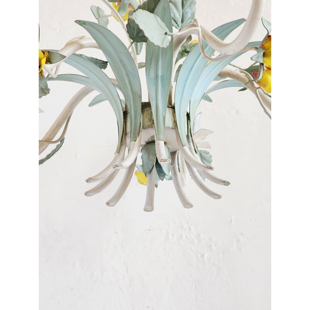 Vintage Italian Tole Painted Floral Chandelier For Sale - Image 4 of 12