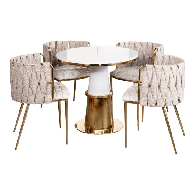 Vanessa Dining Table with Off White Chairs - Set of 5 For Sale