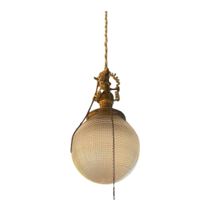 Early 20th Century Industrial Prismatic Holophane Glass Globe Pendant