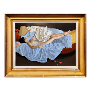 William Whitaker - Reclined Nude With Red Roses - Oil Painting