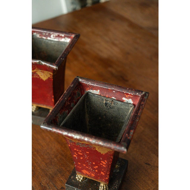 Enamelled Metal Flower Holders, France, 19th Century, Set of 2, in Worn conditions. Designed before 1890