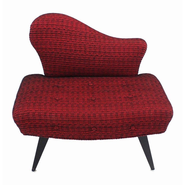 Pair Red Upholstery Mid Century Modern Fireside Slipper Lounge Chairs Camel Back For Sale - Image 6 of 9