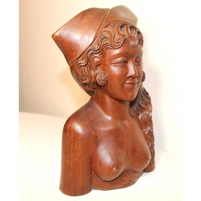 1940s 1940s Carved Balinese Indonesian Bali Nude Lady Bust Wood Carving Sculpture For Sale - Image 5 of 12