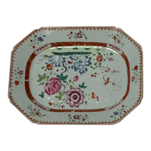 18th Century Chinese Qing Period Famille Rose Rectangular Cut-Corner Enameled Porcelain Platter For Sale