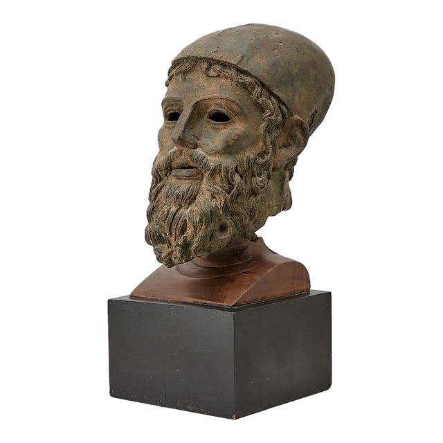 19th Century Grand Tour Patinated Bronze Head of a Classical Bearded Deity, Poseidon For Sale