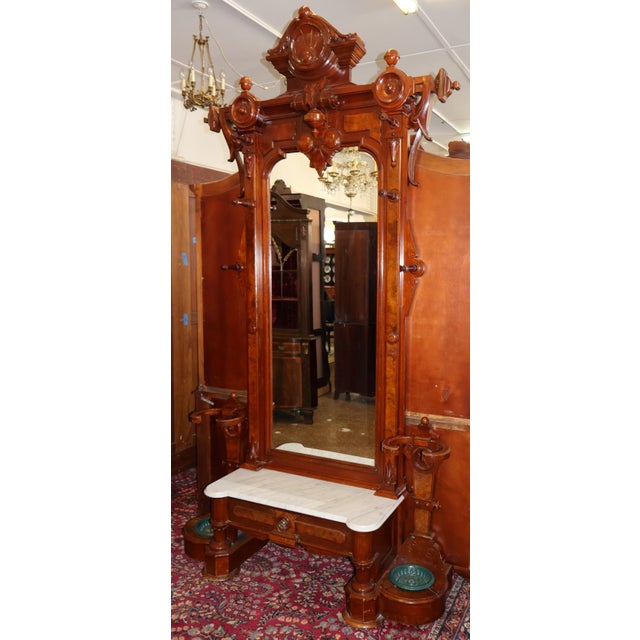 19th Century Victorian Walnut Pier Mirror Hall Tree Attributed to Thomas Brooks For Sale - Image 4 of 11