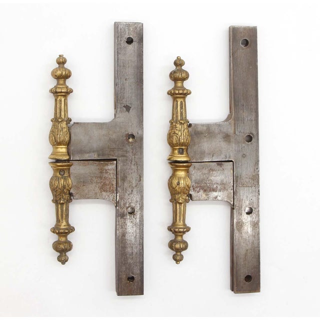 Metal Pair of Vintage 9.875 X 6 Ornate Brass Steel Olive Door Hinges For Sale - Image 7 of 7