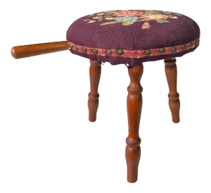 Antique Farmhouse Country Floral Needlepoint Maple Milking Footstool