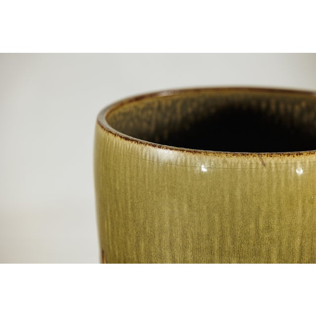 Olive Late 20th Century Large Artisan Ceramic Planter with Olive and Brown Drip Glaze For Sale - Image 8 of 18