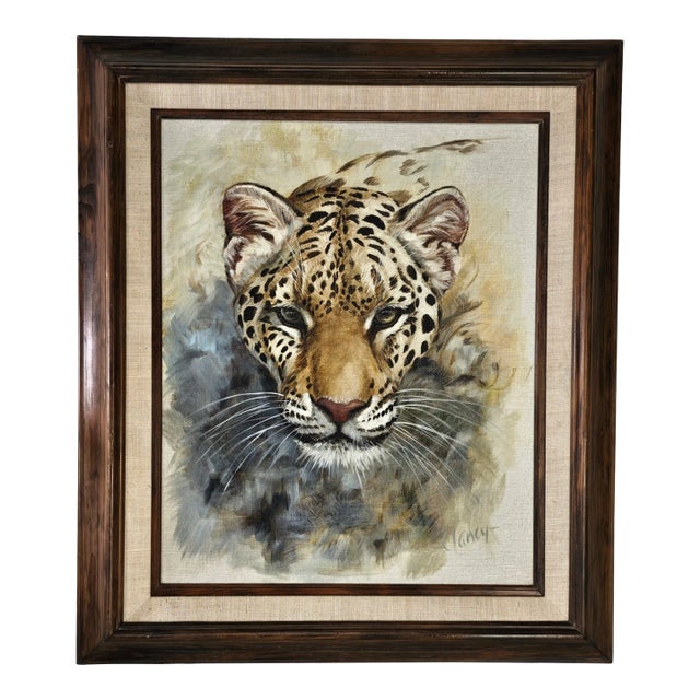 1977 Clancy Cherry Signed Leopard Oil Painting – Framed Wildlife Realism For Sale