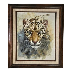 1977 Clancy Cherry Signed Leopard Oil Painting – Framed Wildlife Realism