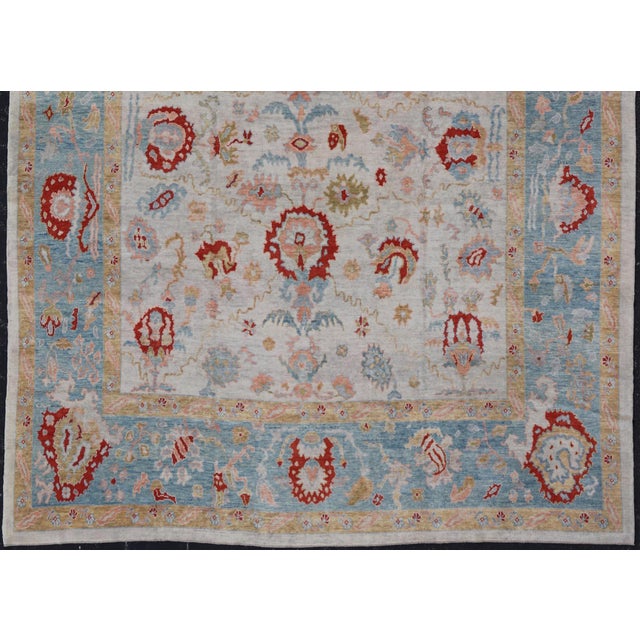 Traditional Large Hand Knotted Oushak Turkish Rug by Keivan Woven Arts, 12'8" X 16'10" For Sale - Image 3 of 16