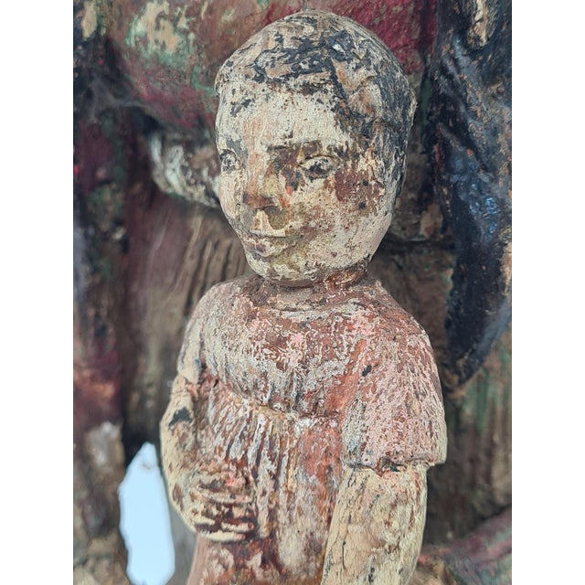 Hand-Carved and Polychromed Wooden Folk Sculpture of the Virgin Mary with Child, Early 20th Century For Sale - Image 3 of 15