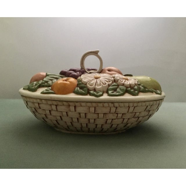 Mid 20th Century Tromp L’oeil Fruit & Flower Basket Covered Dish For Sale - Image 4 of 13