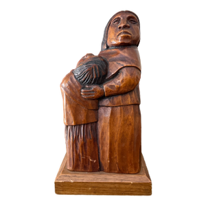 Mid 20th Century Bolivian Wood Sculpture Mother and Child by Guillermo Arias Flores Arias