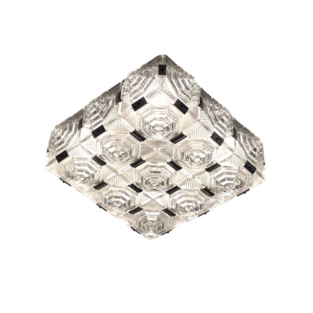 Mid 20th Century Art Deco Revival Geometric Glass Flush Mount /Ceiling Pendant W/ Nickeled Clips For Sale - Image 12 of 16