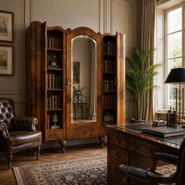 Wood Italian Baroque Revival Walnut and Burl Walnut Wardrobe from Palazzi dell’Arte Cantù, 1940s For Sale - Image 7 of 10