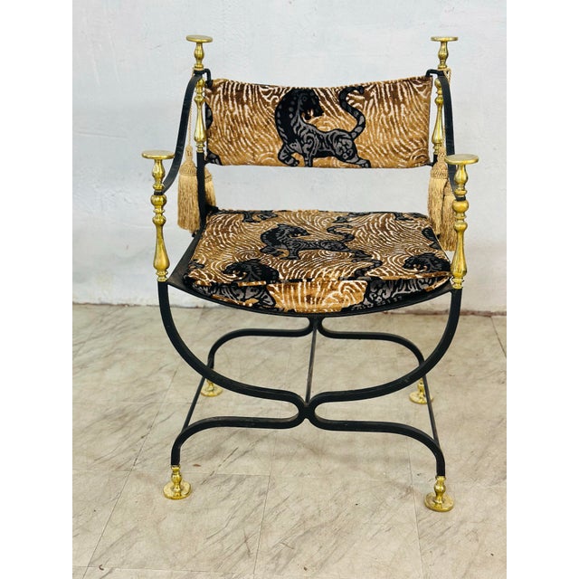 Black Restored Antique Iron and Brass Chair Reupholstered in Designer Velvet For Sale - Image 8 of 10