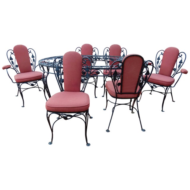 Salterini Wrought Iron Indoor Dining Table & 6 Chairs For Sale