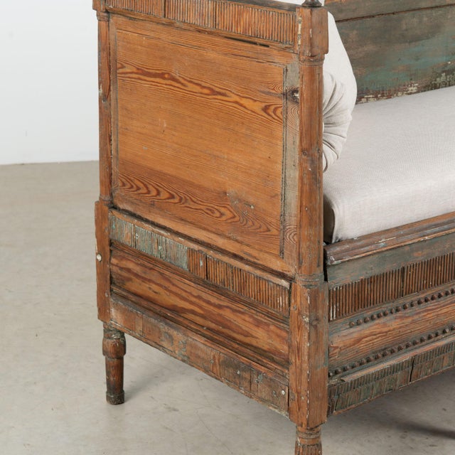 Teal 19th Century Swedish Gustavian Original Teal Blue Painted Pine Bench For Sale - Image 8 of 14