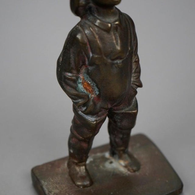Antique Pair Bronzed Bookends, Young Boy, Circa 1920 For Sale - Image 13 of 14