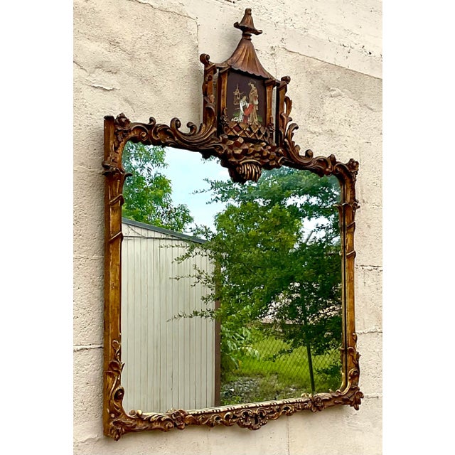Mid 20th Century Vintage Regency Hand Carved Gilt Pagoda Mirror For Sale - Image 5 of 9