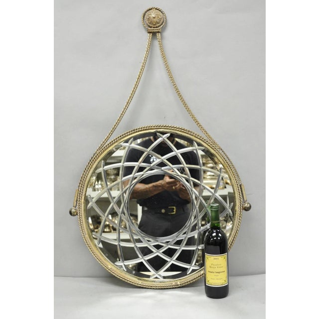 Contemporary Modern Hollywood Regency Round Etched Glass Gold/Silver Metal Frame Hanging Wall Mirror. Circa 21st Century,...