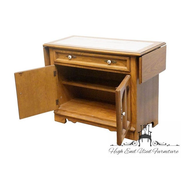 Brown Thomasville Furniture Homecoming Collection Solid Oak Rustic Country Style 56" Drop Leaf Server Buffet W. Granite Top For Sale - Image 8 of 18