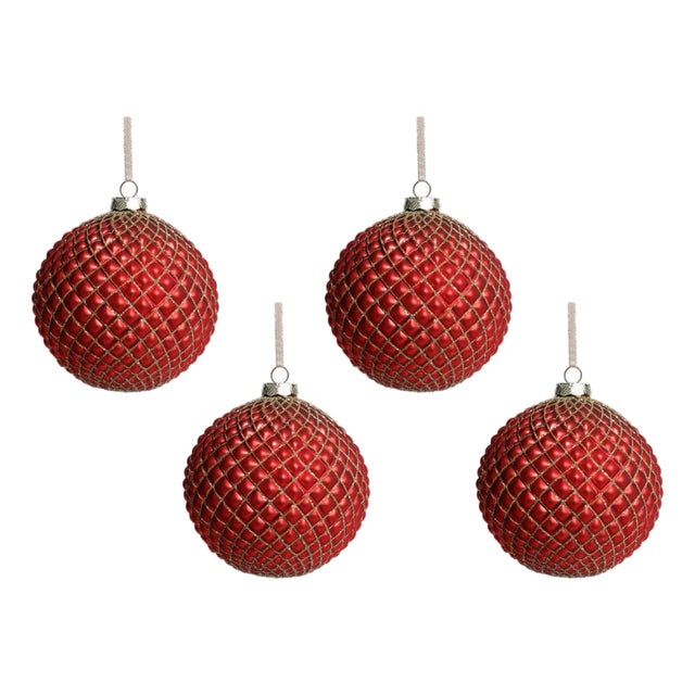 Metallic Matte Red Ball Ornaments, Set of 4, 4.75" For Sale