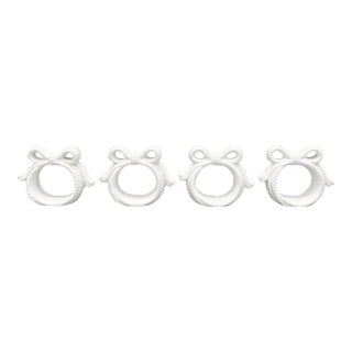 Vintage White Ceramic Bow Napkin Rings — Coastal / Traditional / Hollywood Regency - Set of 4 For Sale